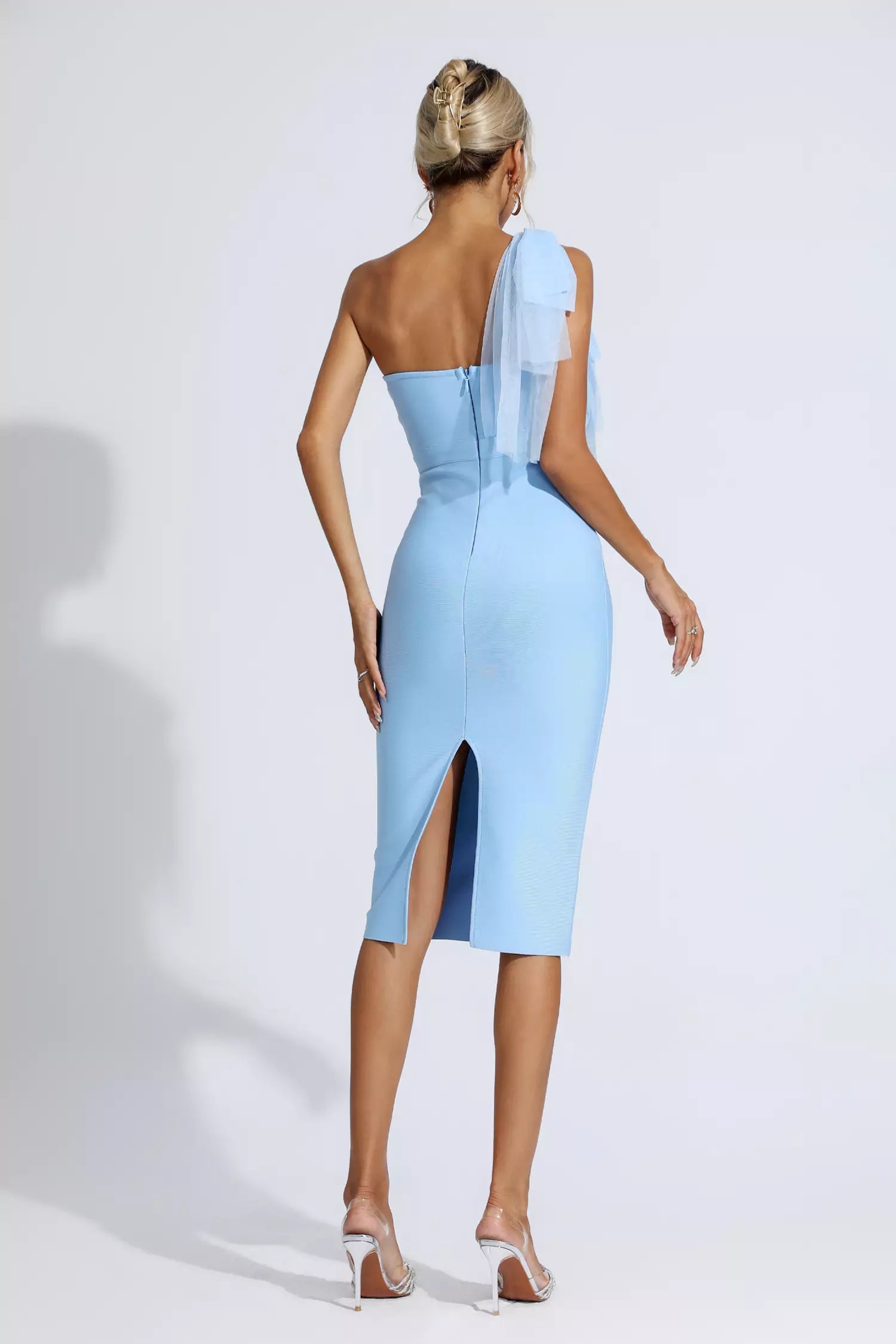 Vestido midi azul elegante un hombro - ICON BOUTIQUE WOMAN