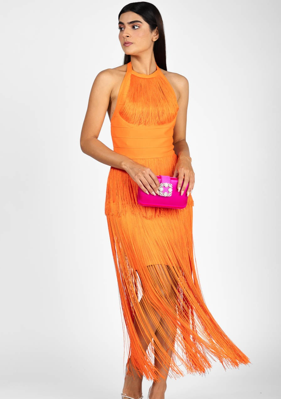 Vestido flecos naranja - ICON BOUTIQUE WOMAN