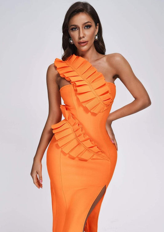 Vestido naranja corto volantes - ICON BOUTIQUE WOMAN