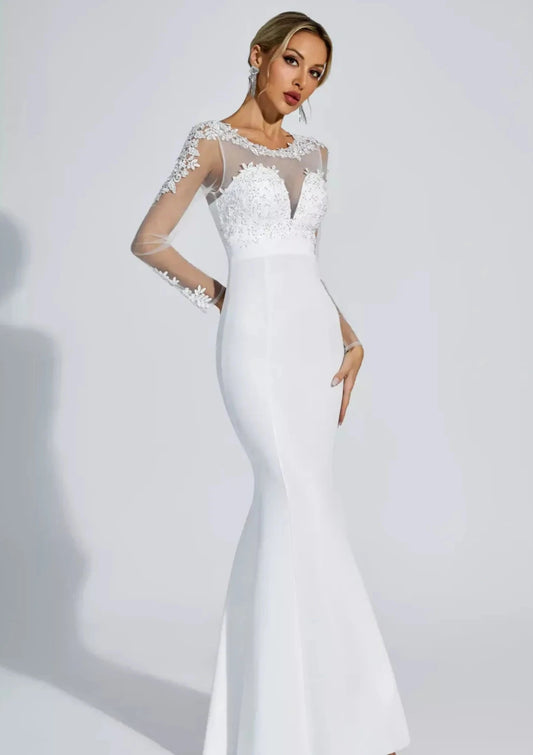 Vestido novia manga larga sencillo - ICON BOUTIQUE WOMAN