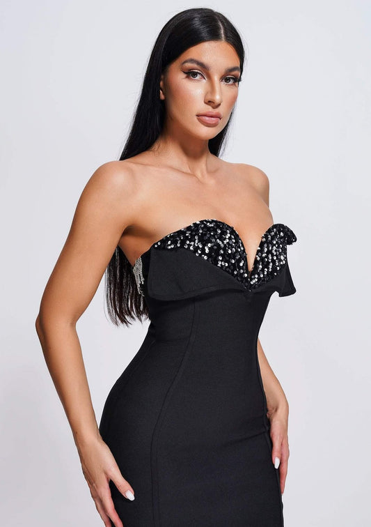Strapless dress with sequins