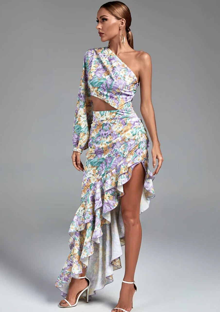 Long floral ruffle dress